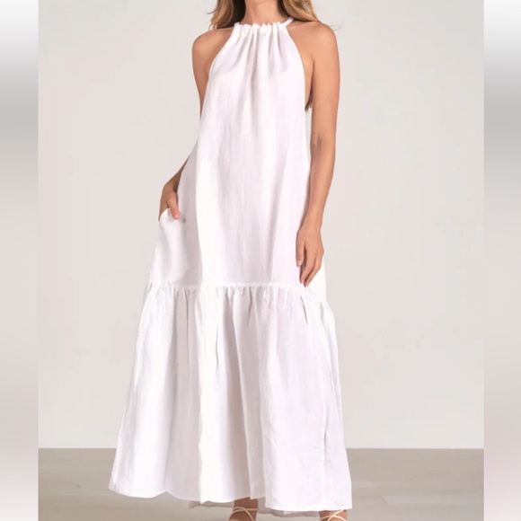 Elan Dresses & Skirts - Elan NWT Size‎ Medium White linen Halter Pleated Halter Maxi Dress